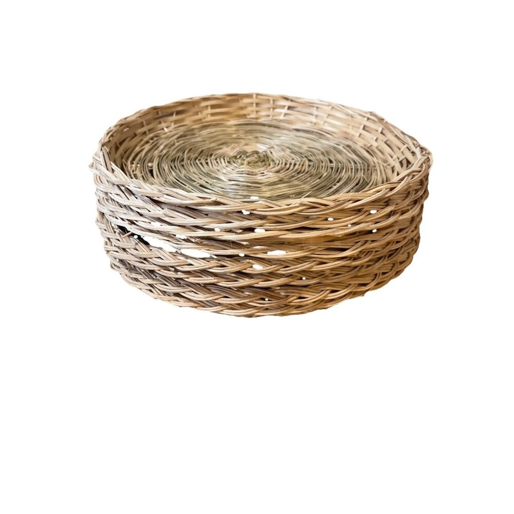 Natural Woven Camping Picnic Wicker Rattan Paper Plate Holders Set of 8
